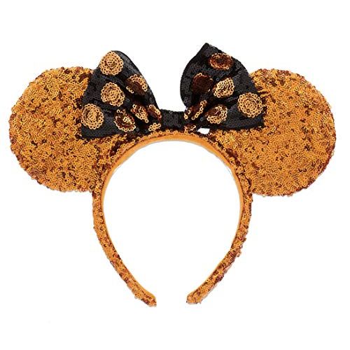 디즈니 Disney Parks Mickey Minnie Mouse Orange Sequin Ears Black Bow Halloween Headband