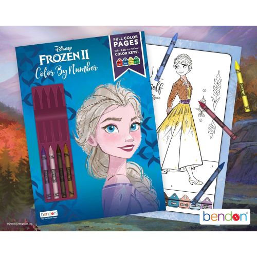 디즈니 Disney Frozen 2 Elsa 32 Page Color by Number Activity Book with 8 Crayons 45824 Bendon