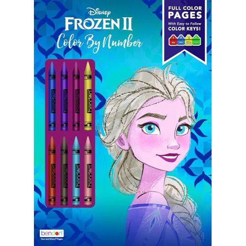 디즈니 Disney Frozen 2 Elsa 32 Page Color by Number Activity Book with 8 Crayons 45824 Bendon