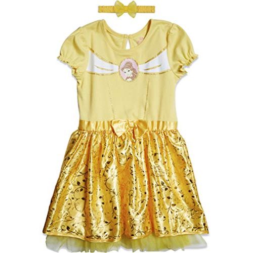 디즈니 Disney Beauty and The Beast Princess Belle Girls Short Sleeve Costume Dress & Headband Set