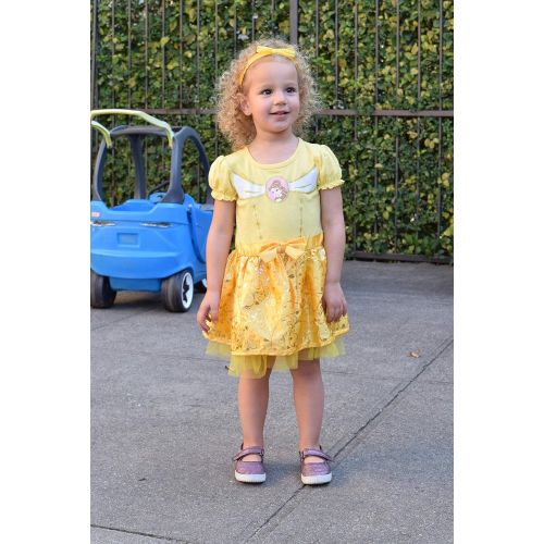 디즈니 Disney Beauty and The Beast Princess Belle Girls Short Sleeve Costume Dress & Headband Set