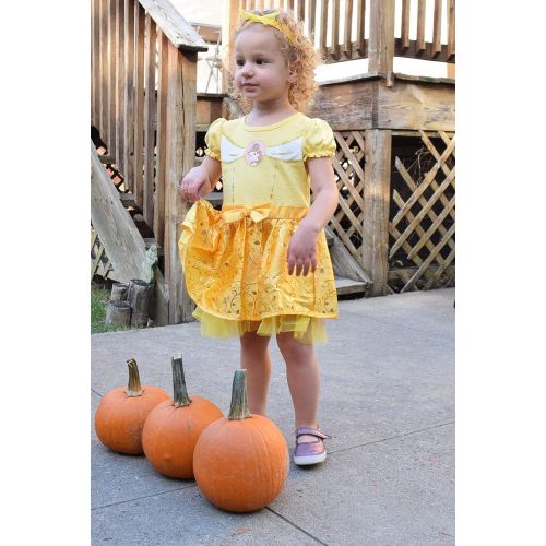 디즈니 Disney Beauty and The Beast Princess Belle Girls Short Sleeve Costume Dress & Headband Set