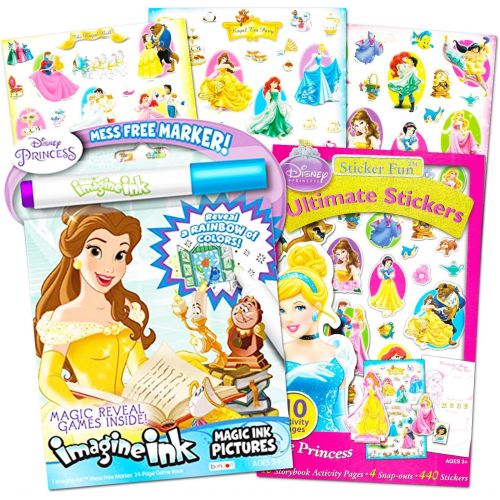 디즈니 Disney Princess Imagine Ink Book and Sticker Book Set (Bundle Includes 2 Books and Mess Free Marker)