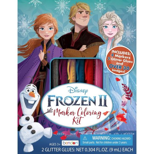 디즈니 Disney Princess Disneys Frozen 2 Elsa and Anna Marker Coloring Kit with Glitter Glue Tubes Bendon AS47345