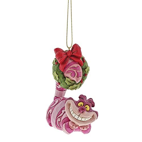 디즈니 Disney A30358 Traditions Hanging Ornament Cheshire Cat with Christmas Wreath, Pink