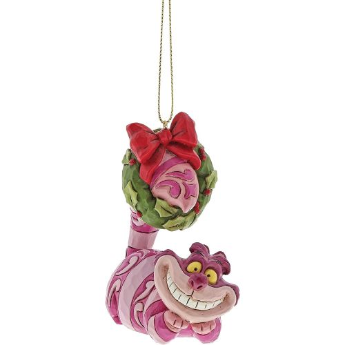 디즈니 Disney A30358 Traditions Hanging Ornament Cheshire Cat with Christmas Wreath, Pink