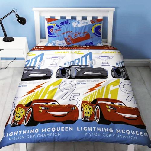 디즈니 Disney Cars 3 Lightning 2 Piece UK Single/US Twin Sheet Set 1 x Double Sided Sheet and 1 x Pillowcase Rotary Design