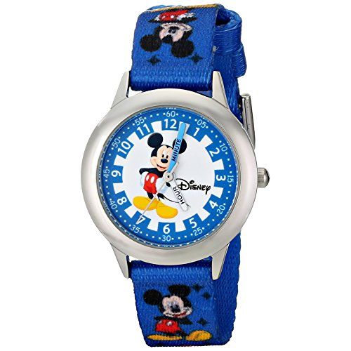 디즈니 Disney Kids W000022 Time Teacher Stainless Steel Watch with Blue Nylon Band