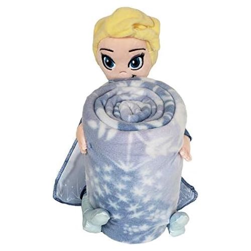 디즈니 Disney Frozen 2, Whimsical Patter Elsa Character Shaped Pillow and Fleece Throw Blanket Set, 40 x 50, Multi Color, 1 Count