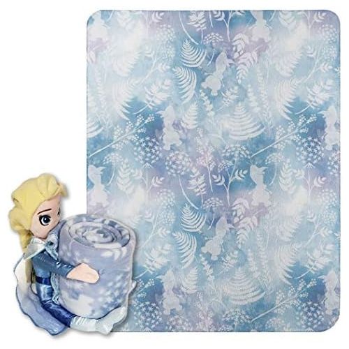 디즈니 Disney Frozen 2, Whimsical Patter Elsa Character Shaped Pillow and Fleece Throw Blanket Set, 40 x 50, Multi Color, 1 Count