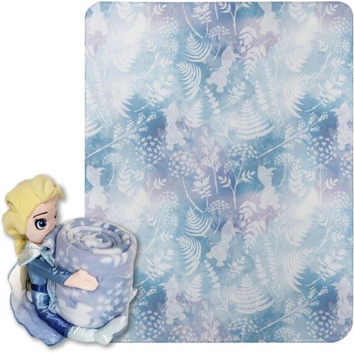 디즈니 Disney Frozen 2, Whimsical Patter Elsa Character Shaped Pillow and Fleece Throw Blanket Set, 40 x 50, Multi Color, 1 Count