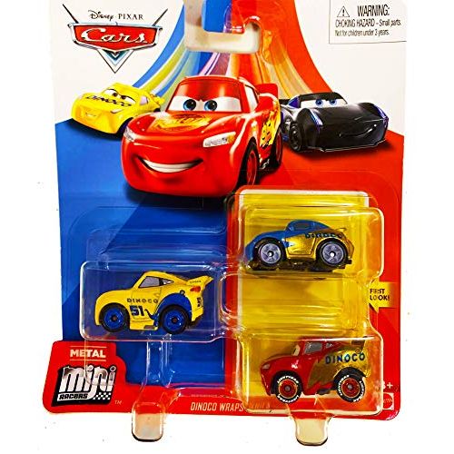 디즈니 Disney Pixar Cars Mini Racers 3 Pack Dinoco Wraps Sally, Lightning McQueen, Cruz Ramirez