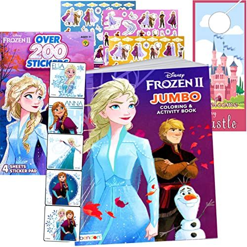 디즈니 Disney Frozen Coloring Book with Stickers Bundle Includes Disney Frozen Coloring Book and Disney Frozen Stickers with 2 Sided Castle Door Hanger