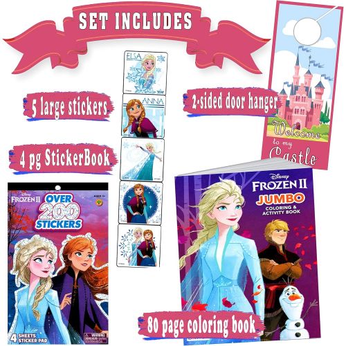 디즈니 Disney Frozen Coloring Book with Stickers Bundle Includes Disney Frozen Coloring Book and Disney Frozen Stickers with 2 Sided Castle Door Hanger