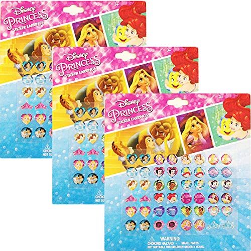 디즈니 Disney Princess Kids 24 pair Sticker Earrings (Pack of 3)