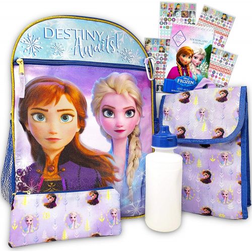 디즈니 Disney Frozen Backpack Set for Girls ~ 6 Pc Deluxe 16 Frozen Backpack with Lunch Bag, Water Bottle, Stickers and More (Frozen School Supplies)