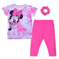 Disney Girls 3 Pack Minnie Mouse Tie Dyed Tee and Legging Set with Hair Scrunchie