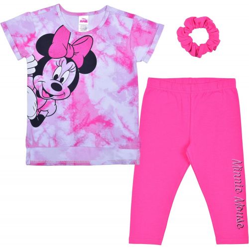 디즈니 Disney Girls 3 Pack Minnie Mouse Tie Dyed Tee and Legging Set with Hair Scrunchie