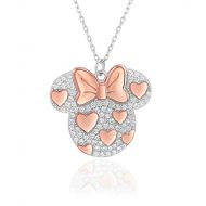 Disney Minnie Mouse Cubic Zirconia Two Tone Sterling Silver Necklace, Pink Plated Accents, 18