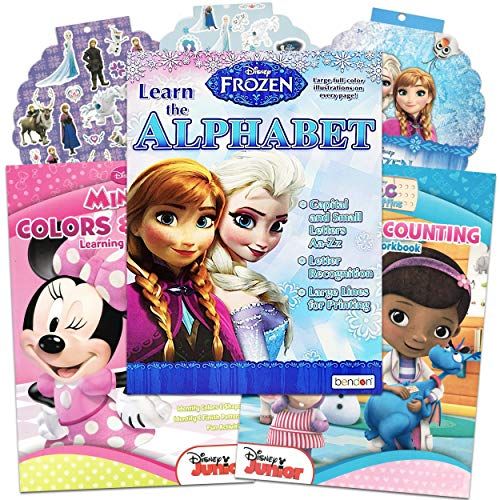 디즈니 Disney Workbook Set Disney Activity Books 3 Disney Educational Workbooks Featuring Disney Frozen, Minnie Mouse, and Doc McStuffin with Frozen Stickers (Alphabet, Counting, Color