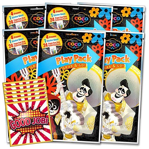 디즈니 Disney Coco Coloring Party Favors Set of 6 with Stickers, Crayons, and Mini Coloring Books Bundle Includes 6 Separately Licensed GWW Reward Stickers