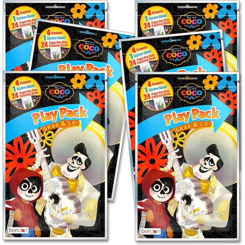 디즈니 Disney Coco Coloring Party Favors Set of 6 with Stickers, Crayons, and Mini Coloring Books Bundle Includes 6 Separately Licensed GWW Reward Stickers