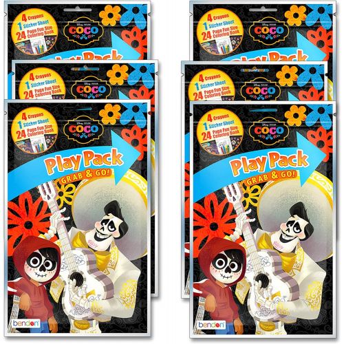 디즈니 Disney Coco Coloring Party Favors Set of 6 with Stickers, Crayons, and Mini Coloring Books Bundle Includes 6 Separately Licensed GWW Reward Stickers