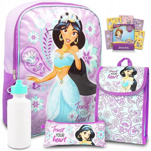 디즈니 Disney Princess Backpack 6 Pc Set with 16 Jasmine Backpack, Water Bottle, and More