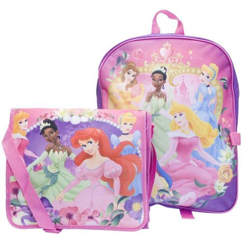 디즈니 Disney 5 Princess Large Backpack and Detachable Messenger Tote Bag