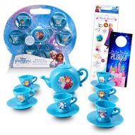 Disney Studio Disney Frozen Tea Party Set Bundle ~ 13 Piece Tea Set with Frozen Tea Cups, Saucers, and Tea Kettle Plus Stickers (Frozen Teapot Sets for Girls)
