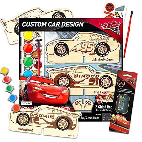 디즈니 Disney Pixar Cars Wood Model Kit ~ Lightning McQueen Wooden Craft, Color, Paint, Decorate Your Own Race Cars Activity Set (Disney Cars Model)