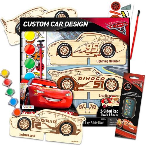 디즈니 Disney Pixar Cars Wood Model Kit ~ Lightning McQueen Wooden Craft, Color, Paint, Decorate Your Own Race Cars Activity Set (Disney Cars Model)