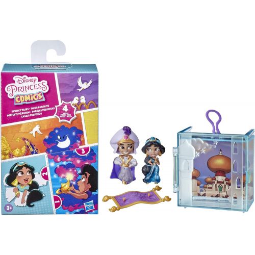 디즈니 Disney Princess Perfect Pairs Jasmine, Fun Aladdin Unboxing Toy with 2 Dolls, Portable Display Case and Stand, for Kids 3 Years and Up