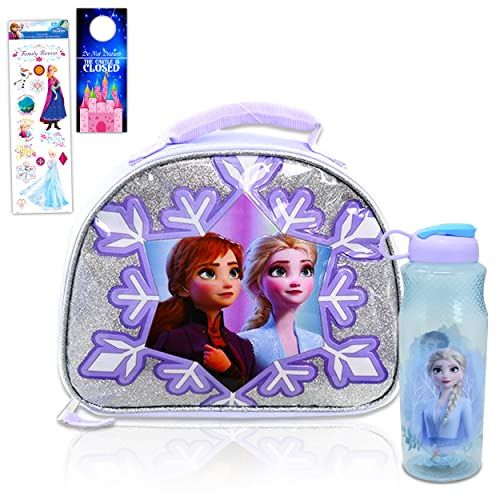 디즈니 Disney Studio Disney Frozen Water Bottle Lunch Box Bundle ~ Frozen Lunch Bag And 16.5oz Refillable Water Bottle With Stickers Frozen Accessories For Girls (Frozen School Supplies)