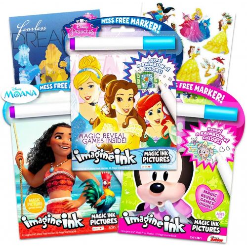 디즈니 Disney Princess Magic Ink Coloring Book Set Bundle of 3 Imagine Ink Books for Girls Kids Toddlers Featuring Disney Princess, Moana, and Minnie Mouse with Invisible Ink Pens and