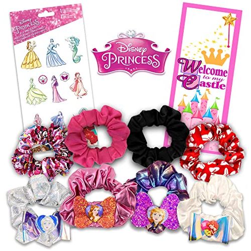 디즈니 Disney Studio Disney Princess Scrunchies Bundle Princess Accessories Set 8 Pc Princess Hair Accessories for Girls Women with Disney Princess with Stickers (Princess Accessory Set)