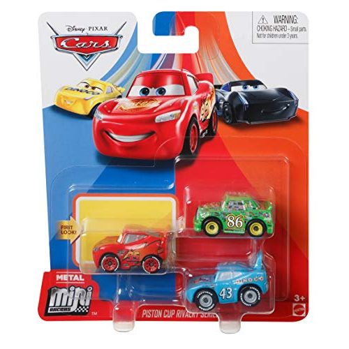 디즈니 Disney Cars Mini Racers Piston Cup Rivalry 3 Pack Lightning McQueen, Chick Hicks, and Strip Weathers The King