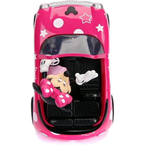 디즈니 Disney Junior 7.5 Minnie Mouse Roadster RC Remote Control Car Pink 27MHz, Toys for Kids , Pink With Stars and Polka Dots