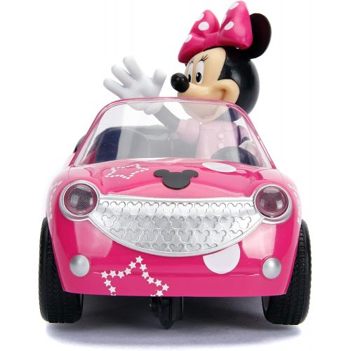 디즈니 Disney Junior 7.5 Minnie Mouse Roadster RC Remote Control Car Pink 27MHz, Toys for Kids , Pink With Stars and Polka Dots