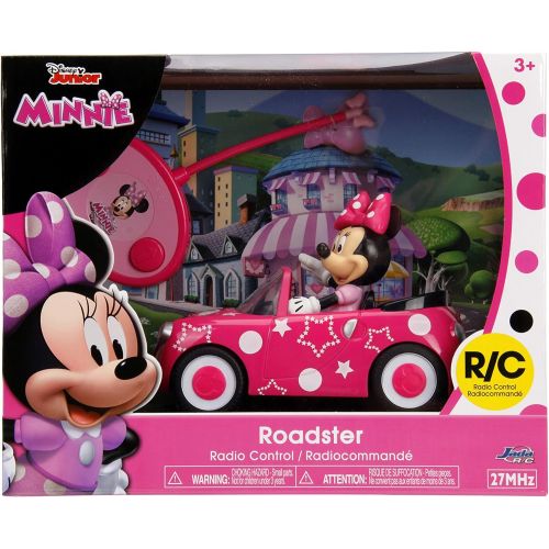 디즈니 Disney Junior 7.5 Minnie Mouse Roadster RC Remote Control Car Pink 27MHz, Toys for Kids , Pink With Stars and Polka Dots