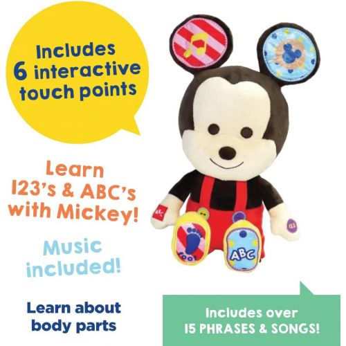 디즈니 Disney Hooyay Learn & Play Mickey Plush with Learning Programs to Teach Children About Letters, Numbers, and Body Parts for Ages 6 Months and Up, Multi (20242)