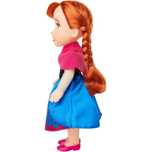 디즈니 Disney Frozen Anna Toddler Doll with Movie Inspired Blue & Pink Outfit, Shoes & Braided Hair Style Approximately 14 Tall, for Girls Ages 3 Year & Up