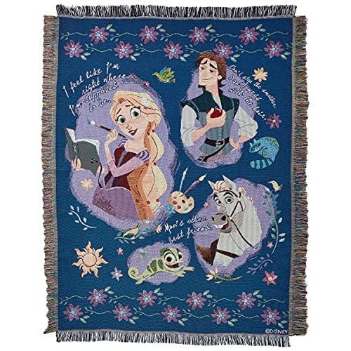 디즈니 Disneys Princesses, Storytime Tangled Woven Tapestry Throw Blanket, 48 x 60, Multi Color