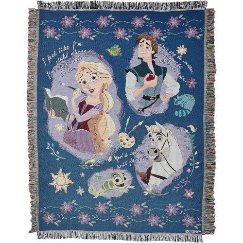 디즈니 Disneys Princesses, Storytime Tangled Woven Tapestry Throw Blanket, 48 x 60, Multi Color