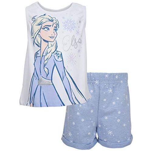 디즈니 Disney Frozen Elsa Fashion Graphic T Shirt & French Terry Shorts Set