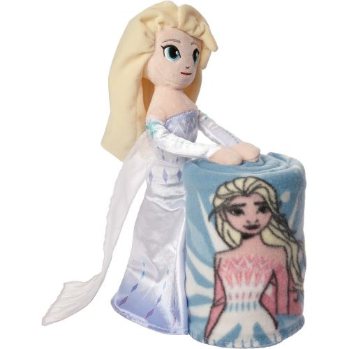 디즈니 Disney Frozen 2 Fabulous Elsa Character Pillow and Fleece Throw Blanket Set, 40 x 50