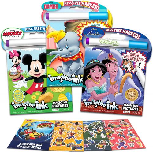 디즈니 Disney Coloring Book Imagine Ink Super Set ~ 3 No Mess Magic Ink Activity Books Featuring Aladdin, Mickey Mouse, and Dumbo with Disney Mickey Mouse Stickers