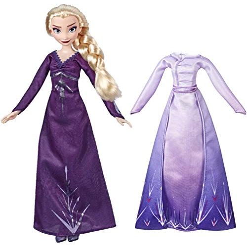 디즈니 Disney Frozen Arendelle Fashions Elsa Fashion Doll with 2 Outfits, Purple Nightgown & Dress Inspired by 2 Movie Toy for Kids 3 Years Old & Up, Brown