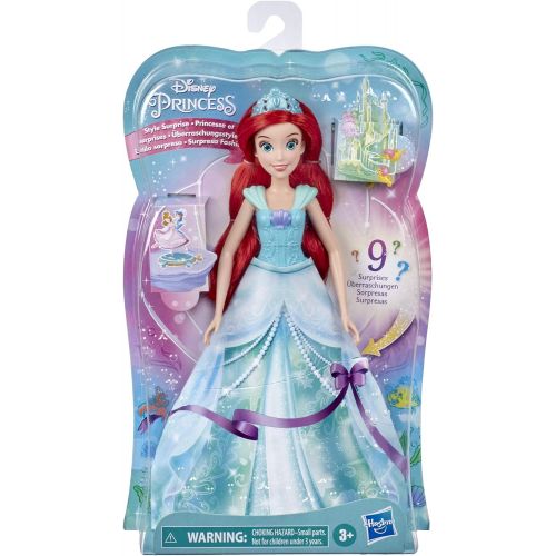 디즈니 Disney Princess Style Surprise Ariel Fashion Doll with 10 Fashions and Accessories, Hidden Surprises Toy for Girls 3 Years Old and Up