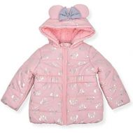 Disney Girls Minnie Mouse Print Hooded Puffer Jacket with Ears and Bow